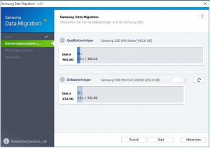 SSD Umzug mit der Samsung Data Migration Software