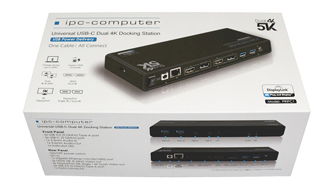 Die IPC-Docking-Station (IPC-Computer Portreplikator für 2 x 4K Monitore)