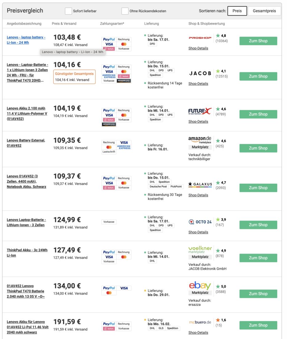 Fake Akkus auf Idealo